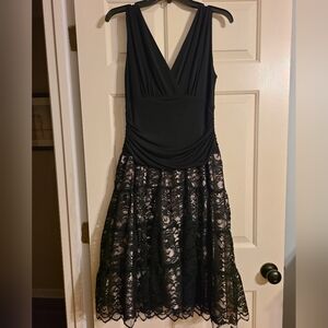 💋💋COCKTAIL DRESS, BLACK KNIT with lace attached skirt. Size 12  SL Fashions